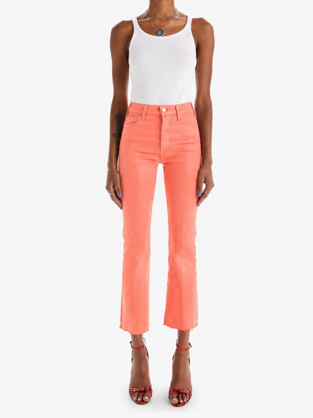 MOTHER DENIM SZ 24 THE HUSTLER ANKLE FRAY - CORAL